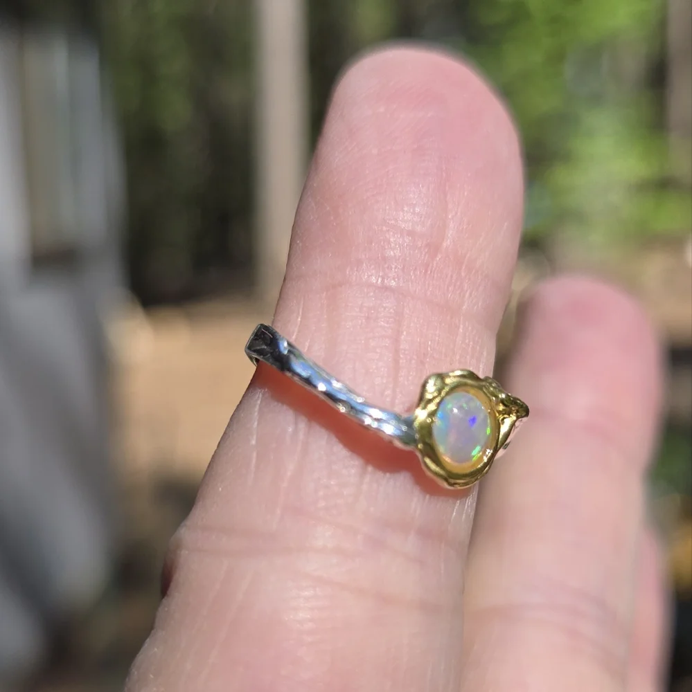 Opal Natural Sterling Silver & Gold Ring Sz5 - Picture 6 of 9